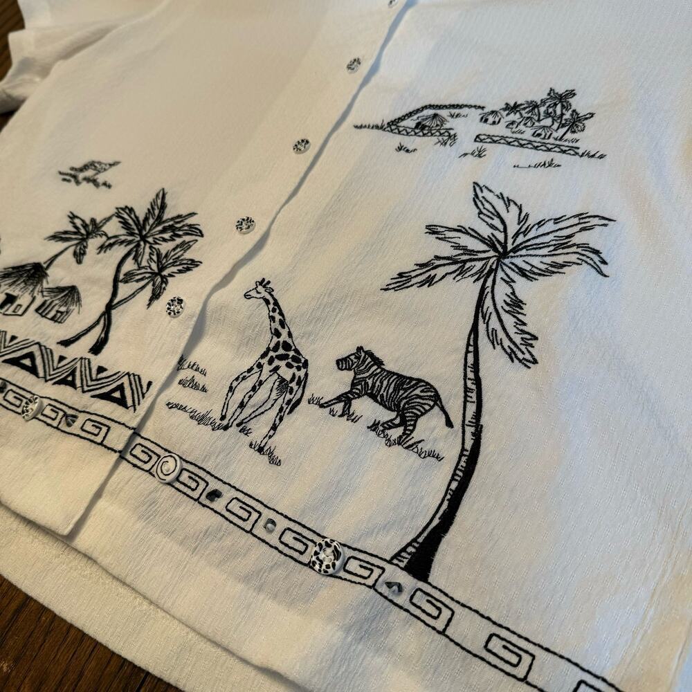 Vintage Rare KORET Embroidered Tropical Giraffe Boxy Top Women sz XL Art to Wear - Picture 6 of 11